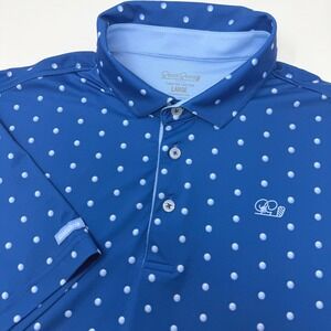 Good Good Golf Mens Large Blue Golf Ball Polka Dot Performance Polo Shirt